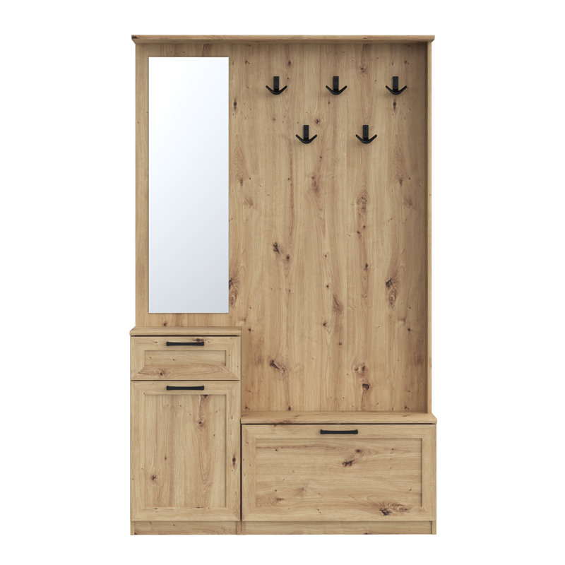 Tyneside Hall Tree 110.9cm Wide with Bench and Shoe Storage, Natural