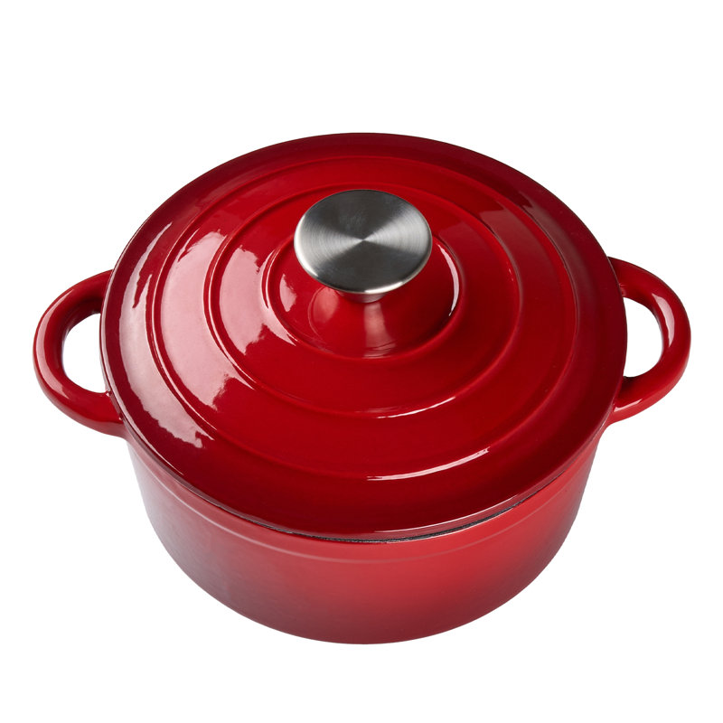 Living And Home Cast Iron Round Dutch Oven, Red, 6 litres