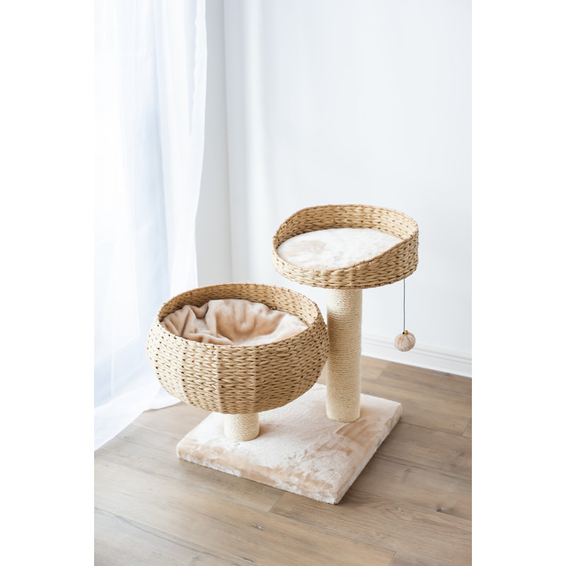 PetPals Handwoven Cat Tree with Perches Scratching Post, 18" W x 23" H x 18" D, Beige