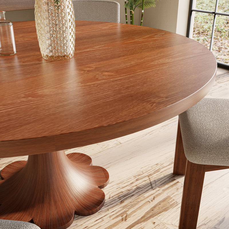 Solid Wood Round Dining Table Floral Shape Durable And Sturdy For 4-8 People, 29.52"H x 47.24"L x 47.24"W