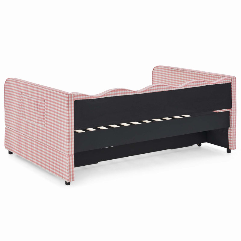 Canapé-lit convertible 3 en 1 polyvalent rembourré avec lit gigogne escamotable et poches de rangement latérales, Pink