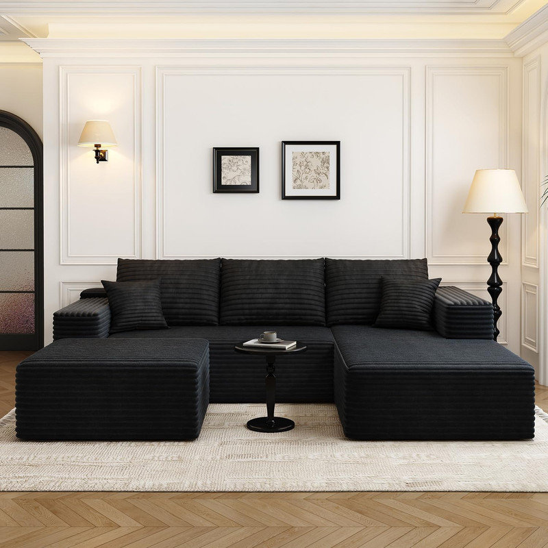 Boneless 107.5" Cloud Modular Sectional Sofa with 1 Ottoman,Modern Minimalist Upholstered Couches, Comfort U Shaped Sofa for Living Room,Deep Seat Corner Couch,No Assembly Required