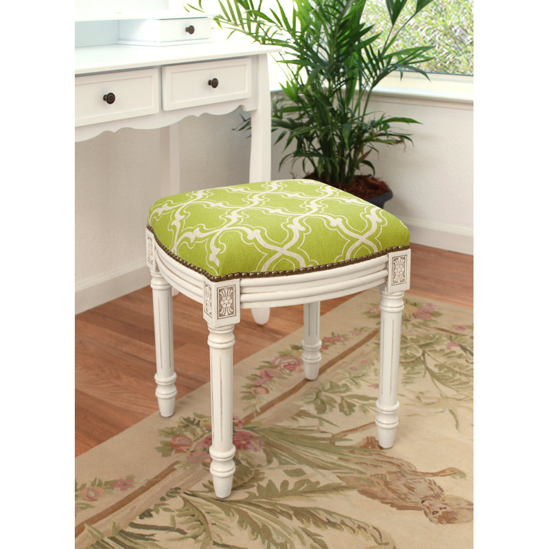 Tabouret de coiffeuse en bois massif Polizzi, Vert chartreuse