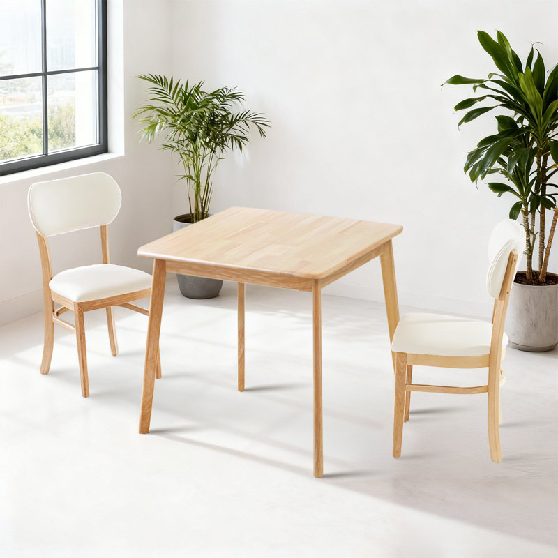 Gladkowski Arc 3-Piece Breakfast Nook Square Solid Wood Dining Table Set, Natural