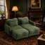 Canapé de soutien en chenille avec coussin de taille délicate et repose-pieds mobile, conception ergonomique incurvée, canapé modulaire facile à assembler pour le bureau du salon, vert
