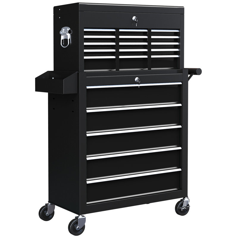  Rolling Tool Chest Lockable Roller Cabinet with with 14 Drawers Black, Black
