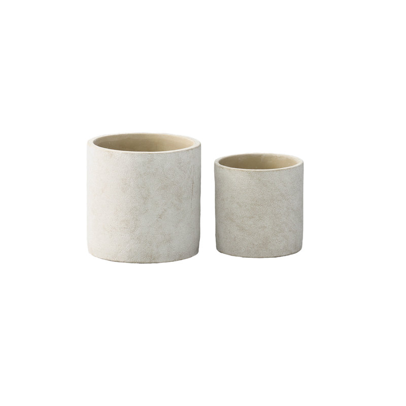 Ensemble de deux pots ronds en terre cuite gris clair