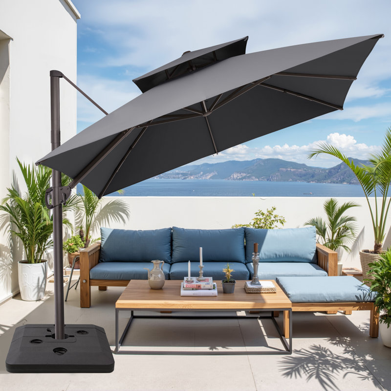 11' Square Patio Cantilever Umbrella, Base Included, Dark Grey
