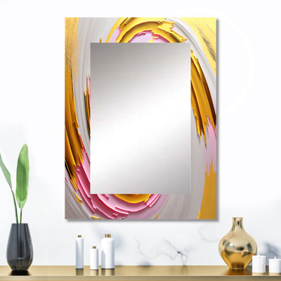 Rose aquarelle abstraite circulaire I - grand miroir à spirales abstraites, décor de miroir mural unique moderne, impression sur métal