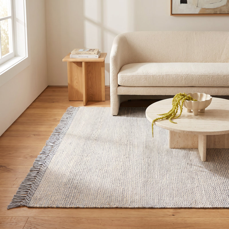 Blume Handmade Slate/Pale Blue/Cream Area Rug, Rectangle 5' x 7'6"
