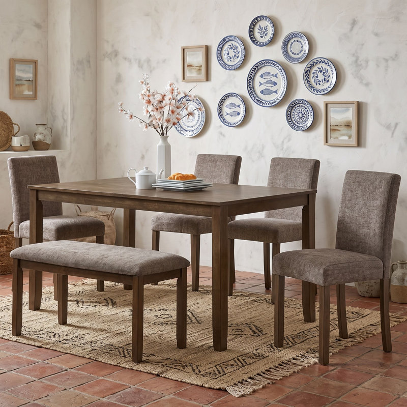 Ensemble de table de salle à manger 6 pièces avec banc et chaises