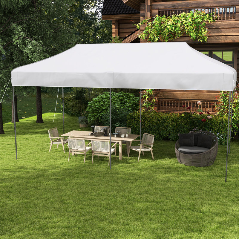 Auvent escamotable 10 pi x 20 pi, hauteur réglable à 3 niveaux, protection solaire pour l'extérieur, camping, fête, avec sac à dos à roulettes, activités amusantes à installation rapide blanche, 3 hauteurs, blanc, sac à dos