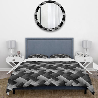 Ensemble de housse de couette traditionnel noir Houndstooth Print II - noir
