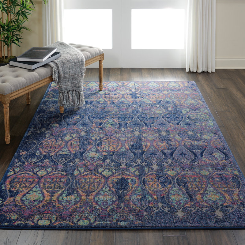 Tapis bleu marine traditionnel Raymond, Rectangle 5 pi 3 po x 7 pi 6 po