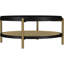 Table basse ronde avec finition noire, tablette de rangement et bois franc asiatique pour la vie principale