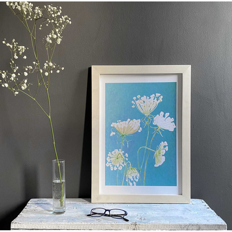 Queen Anne's Lace on Teal Painting, Rust Orange, 11" H x 8.5" W