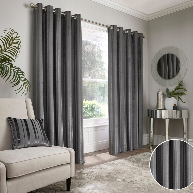 Semi Sheer Curtain Pair, Slate, Width 168 x Drop 137 cm