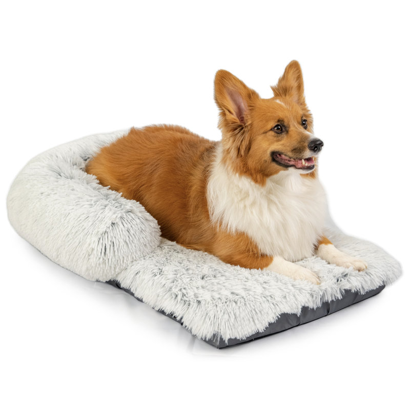 Medium Gray Faux Fur Orthopedic Dog Bed with Bolster
