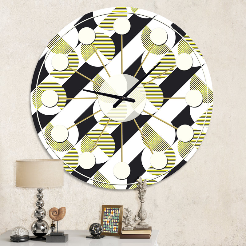 Horloge murale circulaire rétro rétro géométrique II - Mid-Century, Petit, Noir