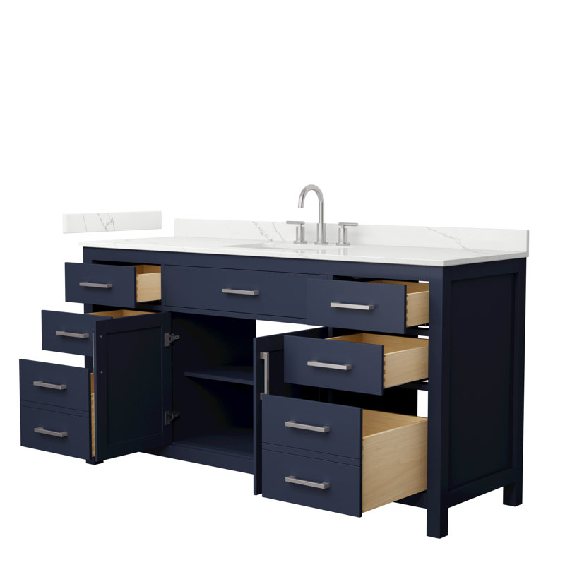 Beckett 66" Freestanding Single Bathroom Vanity with Quartz Top, Brushed Nickel, Giotto Quartz, Dark Blue