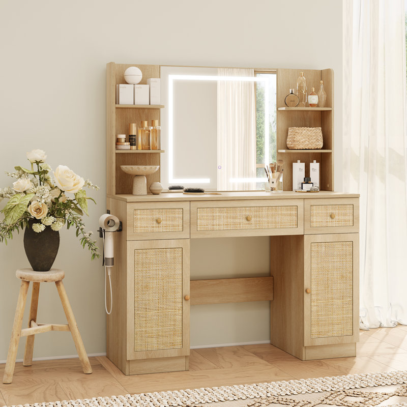 Meuble-lavabo en rotin naturel 43,3 po Boho, Nature