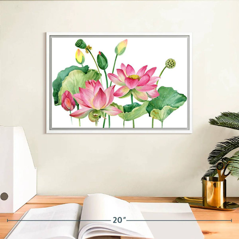 Grappe de lotus rose, Cadre flottant blanc, 13 po x 9 po