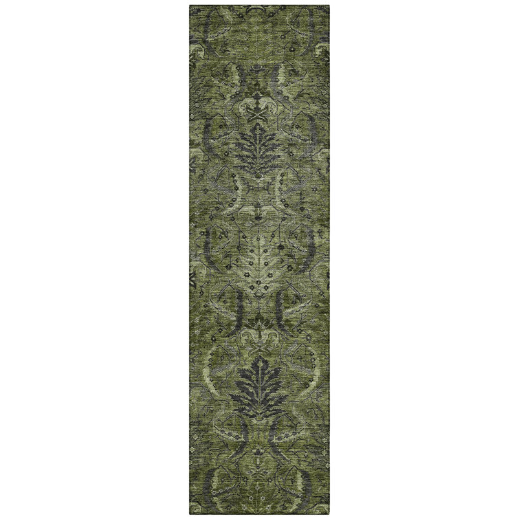 Machine Washable Indoor/Outdoor Chayil ACN1082 Olive Rug