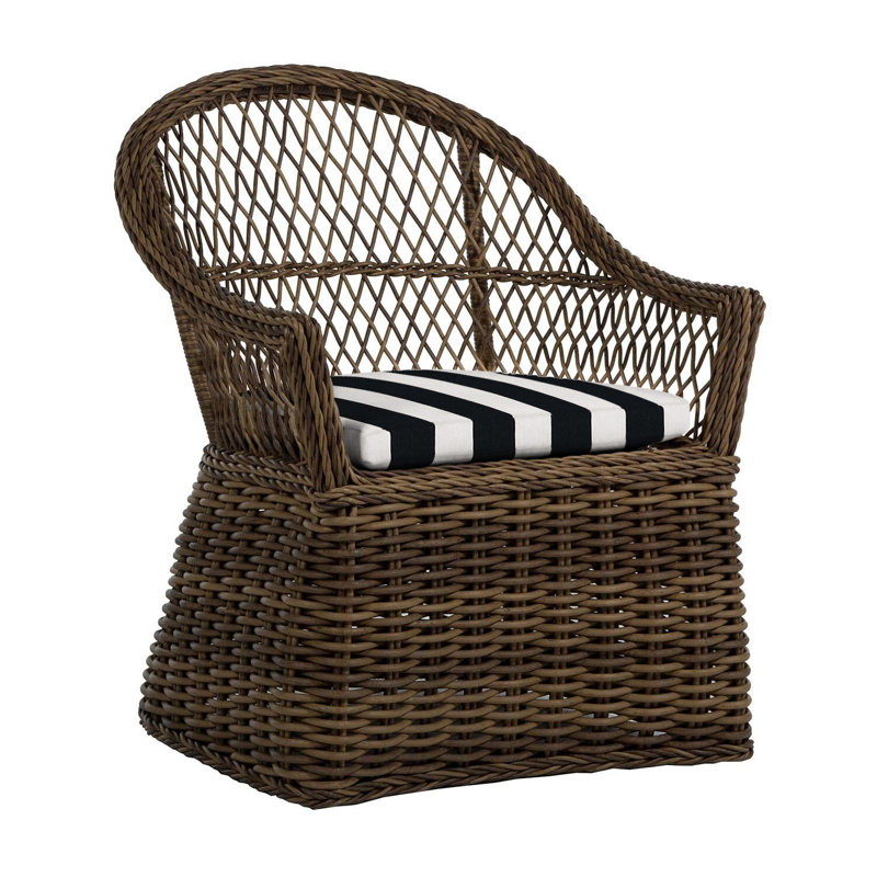 Soho Woven N-Dura Resin Wicker Outdoor Arm Chair, Soho #83 Raffia, Cabana Midnight Stripe Sunbrella®, No Welt