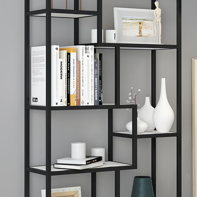 Bibliothèque créative et tendance, (7 tablettes) H 78,7 po x l 39,3 po x P 11,8 po, Noir / blanc