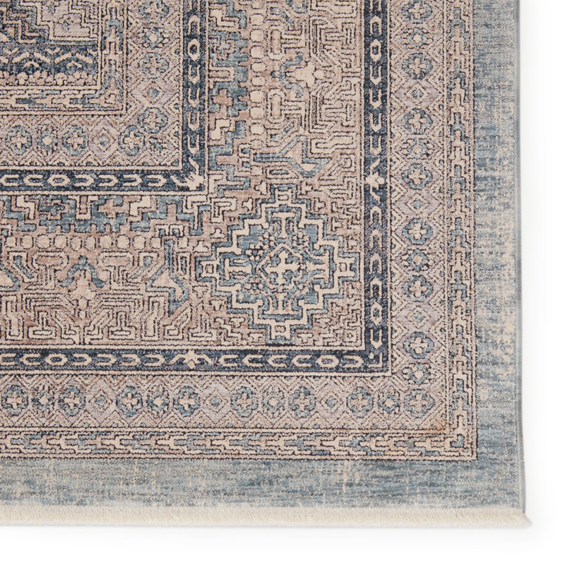 Bleu géométrique/Tapis décoratif crème zopyros, Rectangulaire 6 pi 3 po x 9 pi 6 po