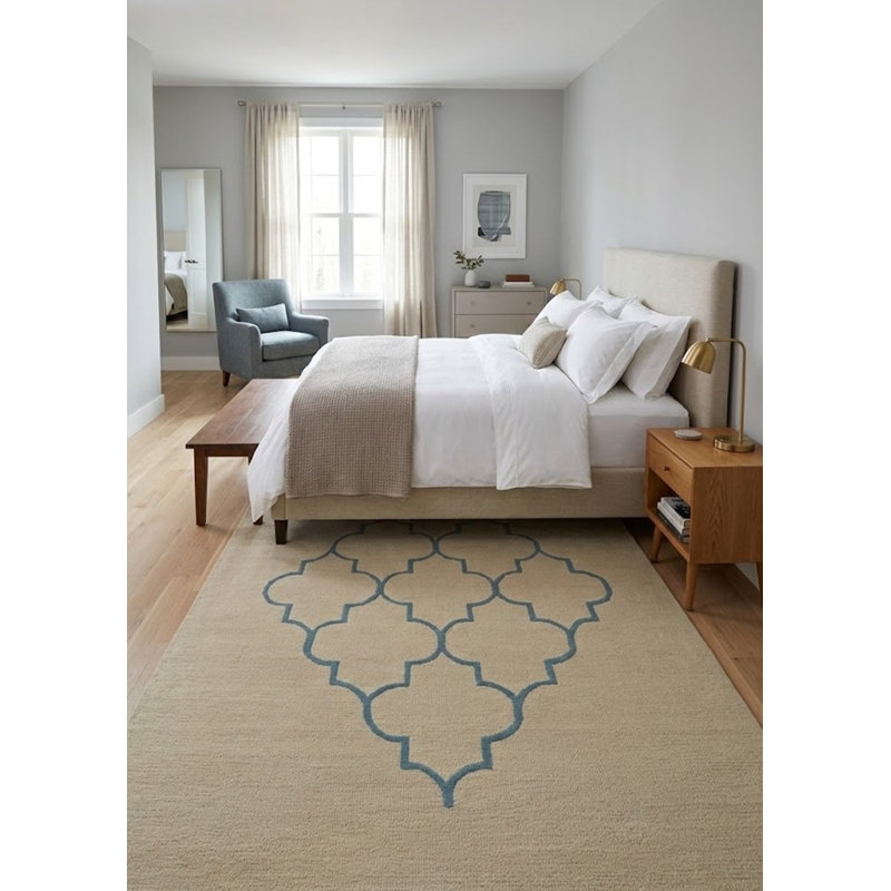 Tapis beige moderne touffeté à la main à motif de treillis Jawaher 5 pi x 8 pi beige