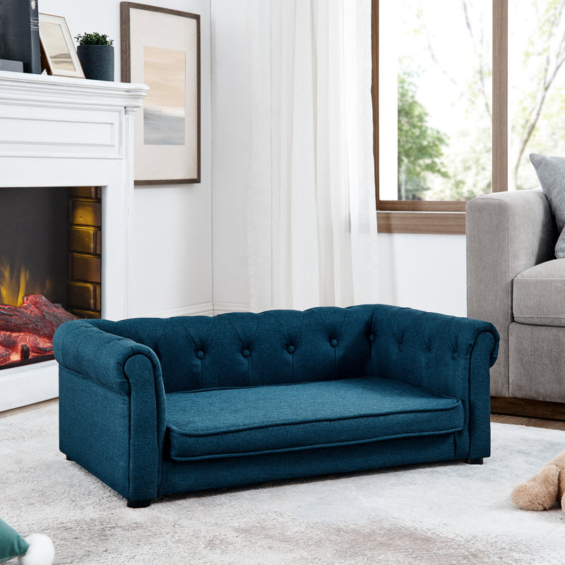 Lit pour animaux de compagnie élégant pour grands chiens - confortable dans un canapé bleu, Bleu