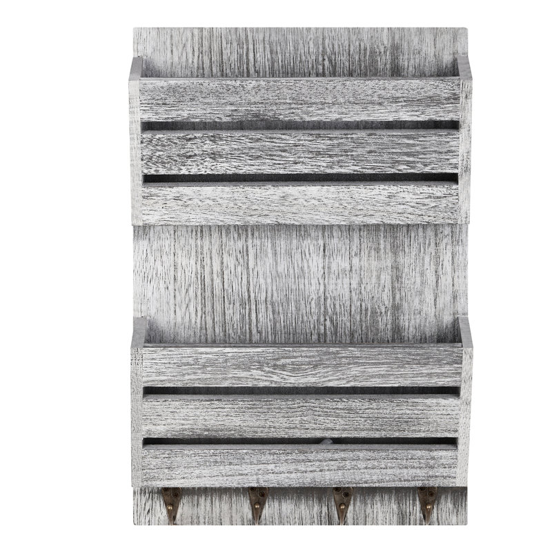 Jatorria Solid Wood Wall Organizer with Key Hooks, Gray