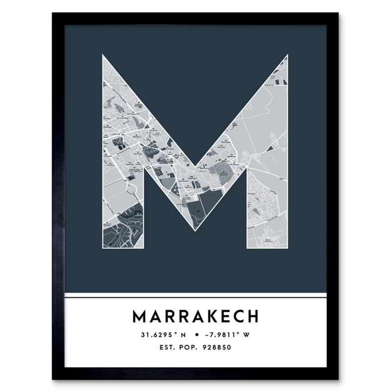 Marrakech City Map Marrakech Navy by Wee Blue Coo - Single Picture Frame Typography
