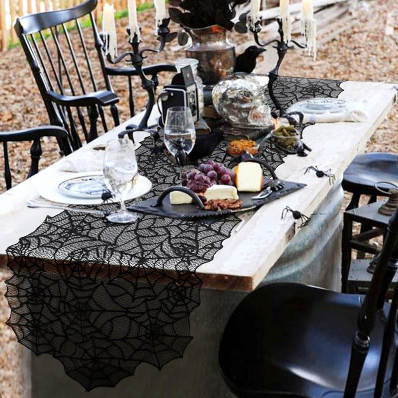 Chemin de table 80 po x 20 po en dentelle de polyester pour Halloween