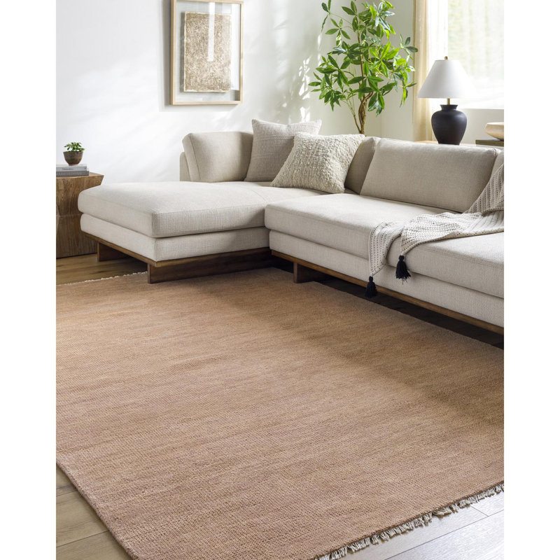 Hand Knotted Wool Area Rug in Pink, Rectangle 10' x 14'