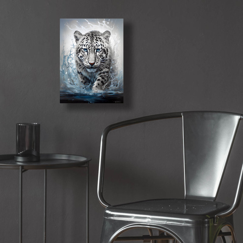 Art mural en verre «White Leopard» par Momart, H 16 po x l 12 po x P 0,13 po