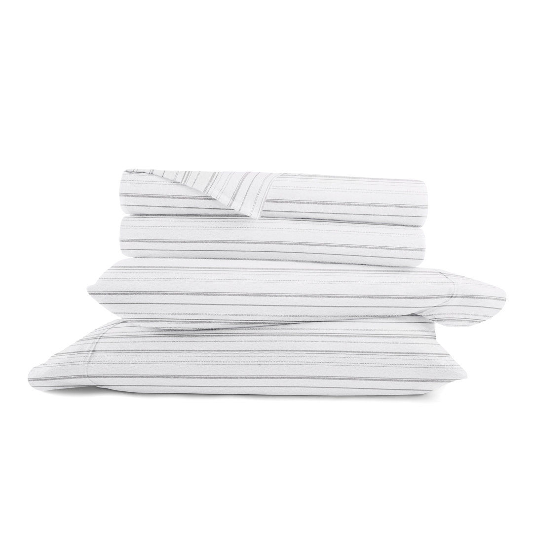 Anine Cozy Cotton Flannel Weathered Stripe Sheet Set - Gray Birch Lane™ 