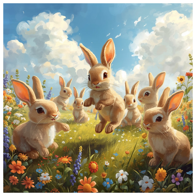 Lapins dans une prairie fleurie housses de couette, Lit simple
