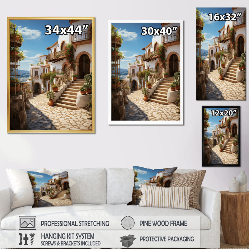 Espagne Espagne Village III - impression, H 20 po x l 12 po x P 1 po, Cadre flottant noir