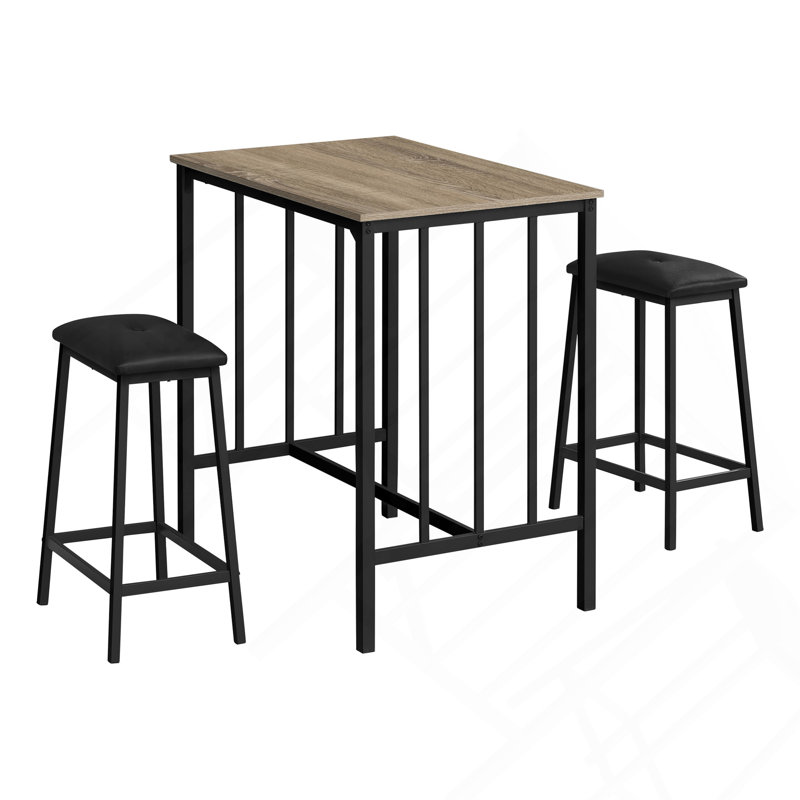 Ensemble de salle à manger, ensemble de 3 pièces, hauteur de comptoir, 36 po rectangulaire, petit, cuisine, stratifié brun, métal noir, contemporain