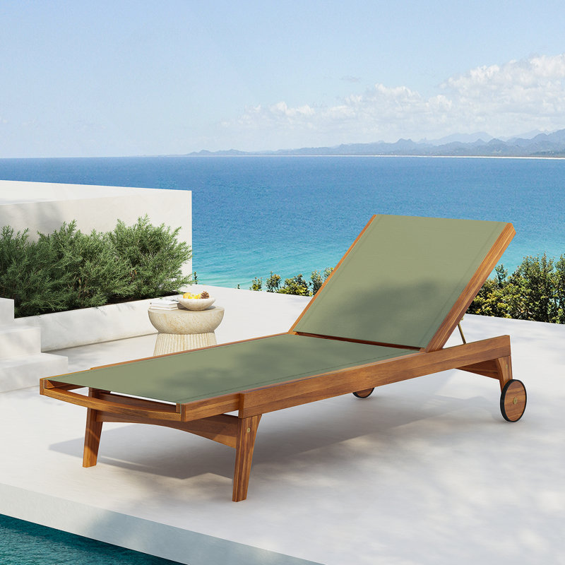 Outdoor Wood Frame Chaise Lounge, Green/Natural