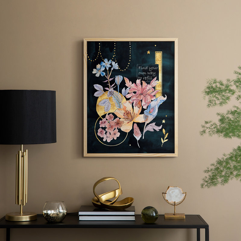Moonlight Flowers II, reproduction encadrée - bois massif, Naturel, H 11 po x l 9 po