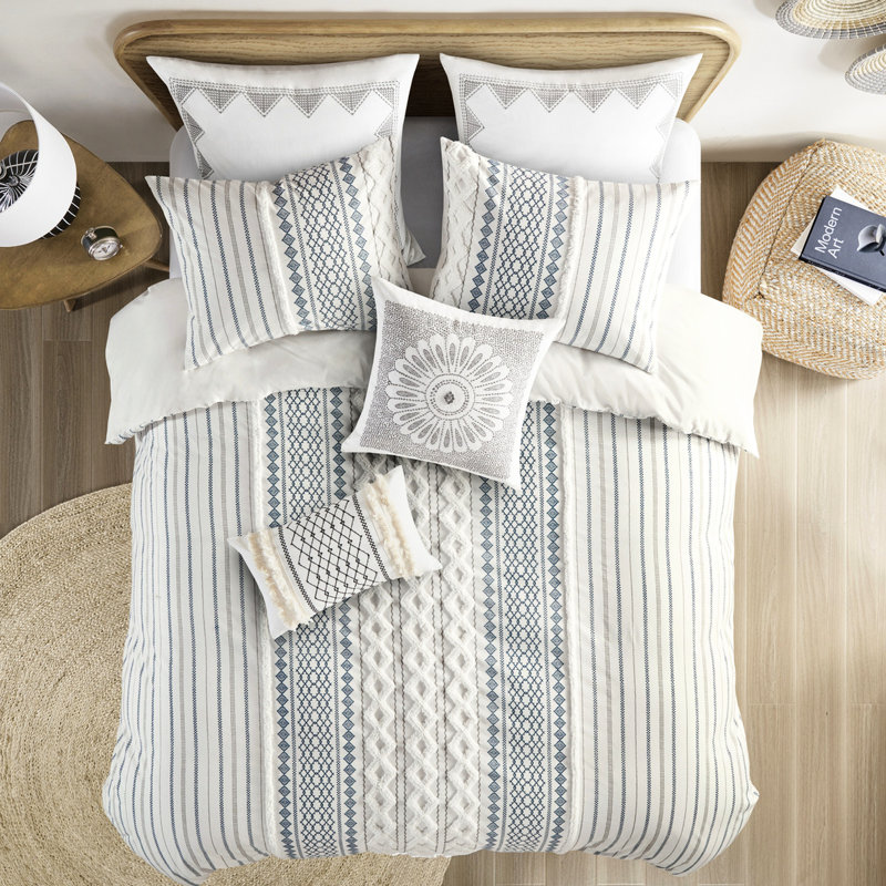 Housse de couette en chenille de coton très grand / très grand - imprimé, couvre-oreillers à ouverture superposée