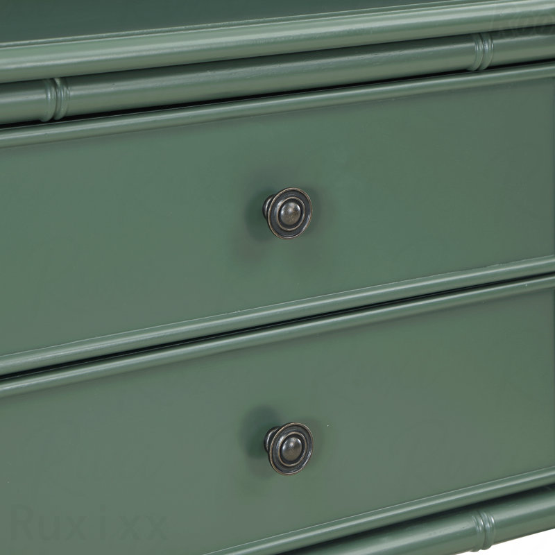 Table de chevet 2 tiroirs Vintage Green avec pieds sculptés en bambou