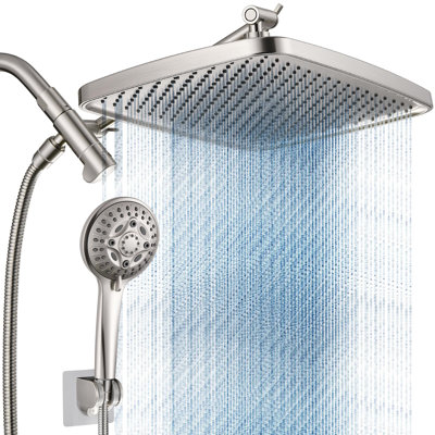 12'' High Pressure Rain Shower Head With Extension Arm,8 Modes Handheld Spray Combo, Anti-Clog Nozzles, Adhesive Showerhead Holder