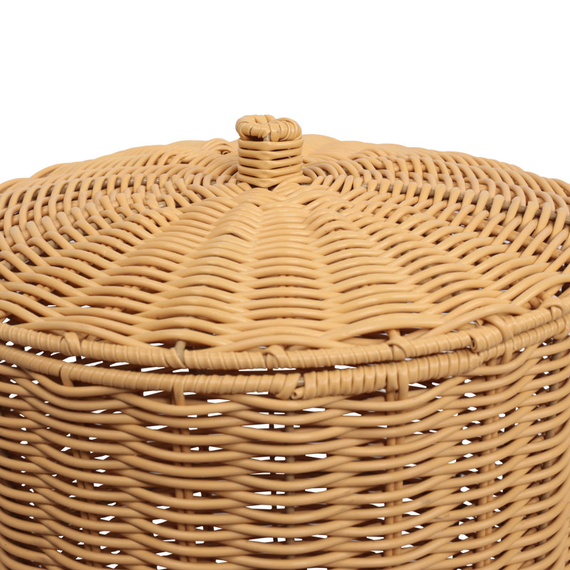 Corbeille pour déchets conique en résine tressée de 4,7 gallons avec couvercle contemporain Ollie Coastal, Naturel