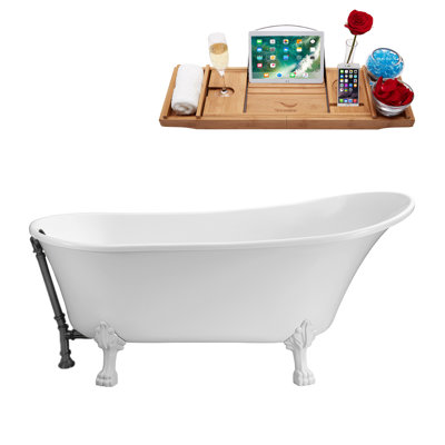 Baignoire de trempage sur pieds 63 "avec drain, pattes et plateau en bambou 63" Streamline