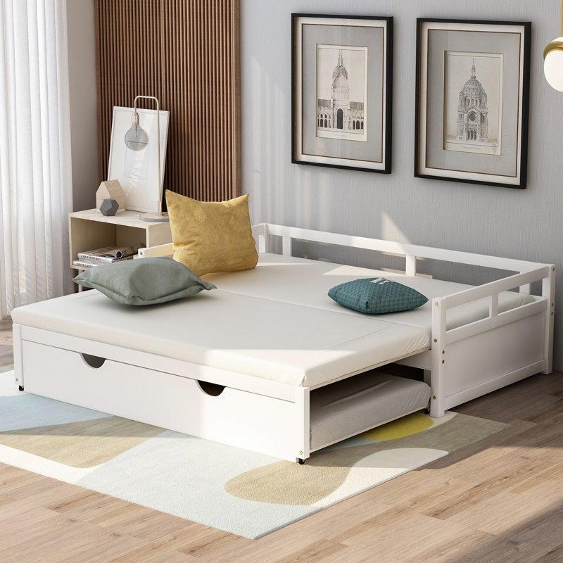 Twin-To-King Solid Wood Daybed With Space-Saving Trundle, White