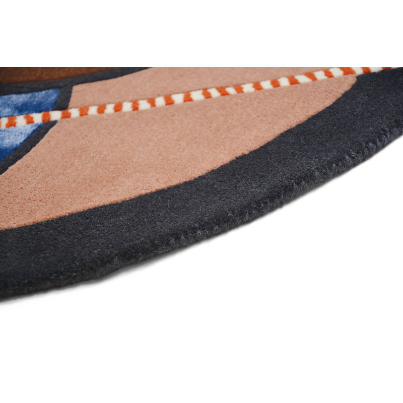 Geometric Area Rug in Red/Orange/Black/Blue, Round 6'7"